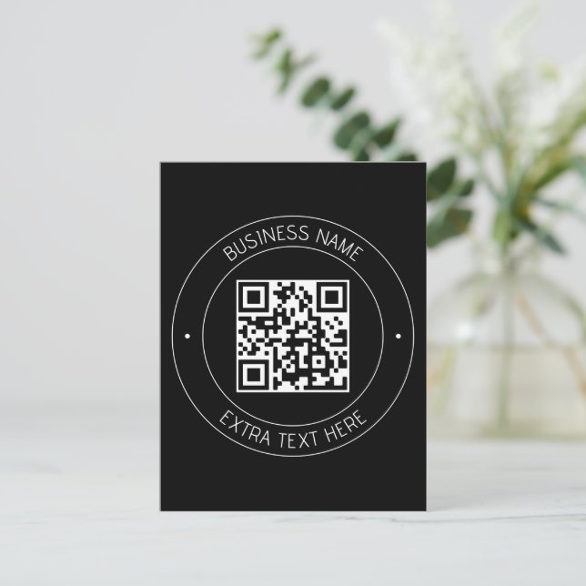 Cartão Postal Seu código QR e texto editável | Preto e branco (Em pé/Frente)