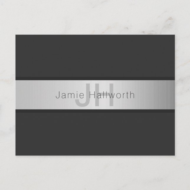 Cartão Postal Seu nome e monograma | Vista de prata cinzenta e f (Frente)