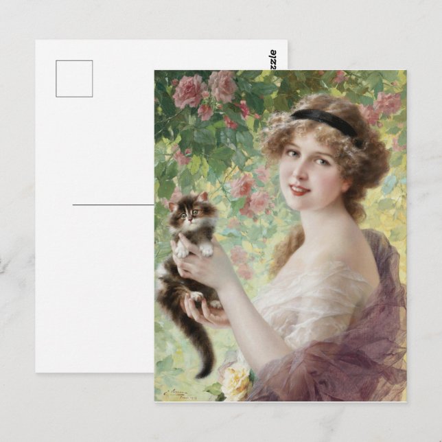 Cartão Postal Seu pequeno Kitten por Emile Vernon (Frente/Verso)