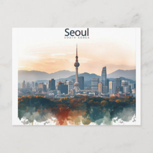 Cartão Postal Seul Coreia do Sul Aquarela Arte Viagem
