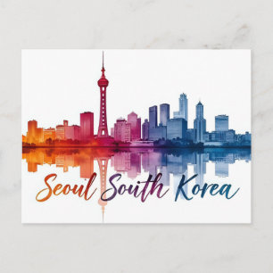 Cartão Postal Seul Coreia do Sul Aquarela Arte Viagem