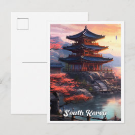 Cartão Postal Seul Coreia do Sul Arte Ilustração de Viagem Vinta