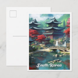 Cartão Postal Seul Coreia do Sul Arte Ilustração de Viagem Vinta