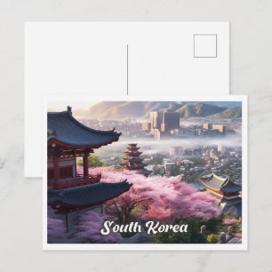 Cartão Postal Seul Coreia do Sul Arte Ilustração de Viagem Vinta