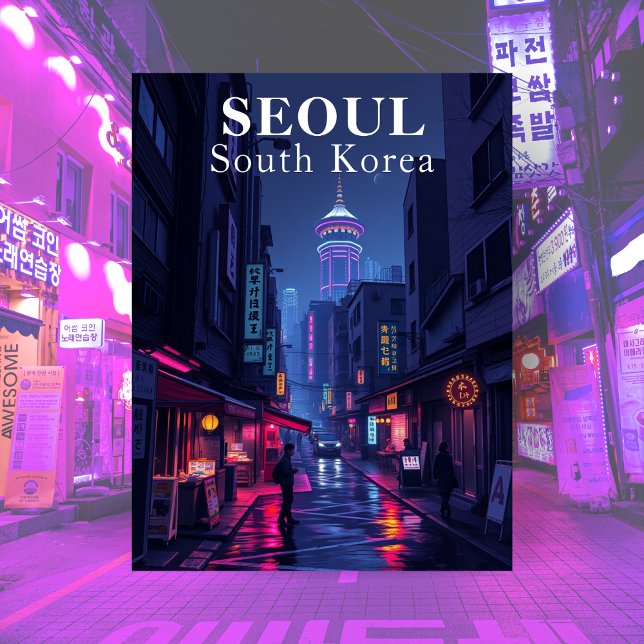 Cartão Postal Seul Coreia do Sul Cidade Noir Night (Seoul South Korea Noir Night City Postcard)