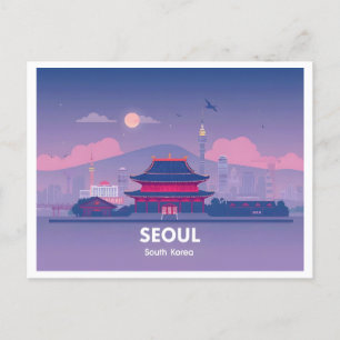 Cartão Postal Seul Coreia do Sul Pastel Viagem Design