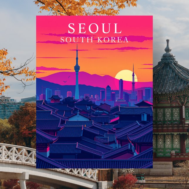 Cartão Postal Seul Coreia do Sul Skyline Bold Sunset Cityscape (Seoul South Korea Skyline Bold Sunset Cityscape)