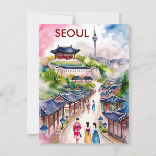 Cartão Postal Seul Coreia do Sul - Viagem aquarela
