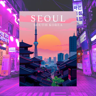 Cartão Postal Seul Korea Night Skyline Viagem City Art
