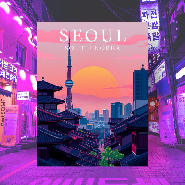Cartão Postal Seul Korea Night Skyline Viagem City Art (Seoul Korea Night Skyline Travel City Art Postcard)