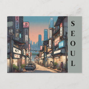 Cartão Postal Seul Vintage Coreia do Sul Viagem Paisagem Urbana 