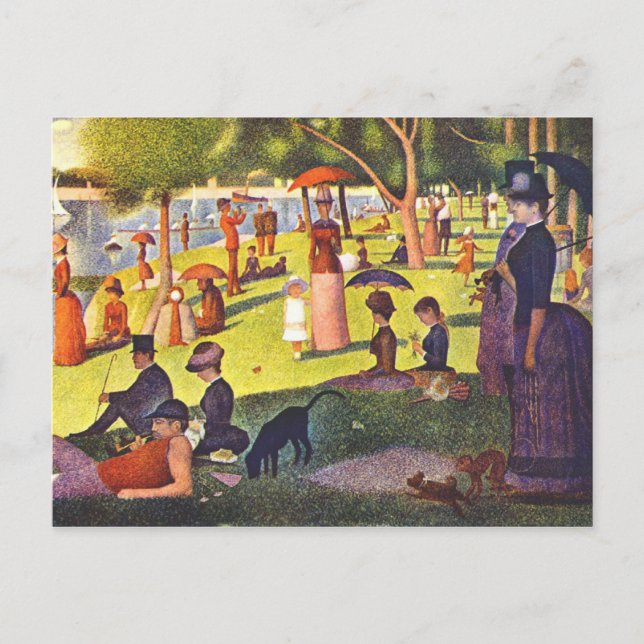 Cartão Postal Seurat Painting domingo à tarde (Frente)