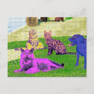 Cartão Postal Seurat Sunday Tarde Parody Cat Art