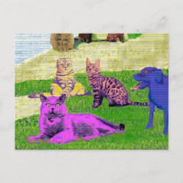 Cartão Postal Seurat Sunday Tarde Parody Cat Art
