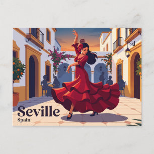 Cartão Postal Sevilha Espanha Dançarina de Flamenco Vermelha Esp