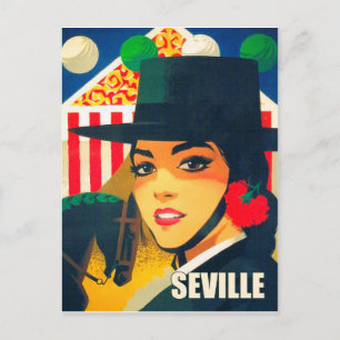 Cartão Postal Sevilha, Espanha, garota espanhola de chapéu pret
