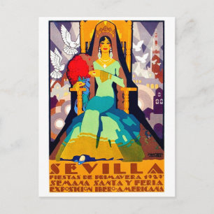Cartão Postal Sevilha, Espanha, mulher de vestido tradicional