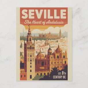 Cartão Postal Sevilha Espanha Retrô Silhueta Urbana Viagem