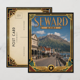 Cartão Postal Seward Alasca Arte Deco Vintage Idade Dourada