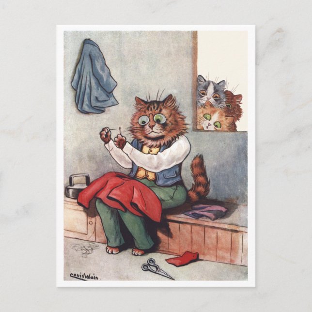 Cartão Postal Sewing Cat Louis Wain (Frente)
