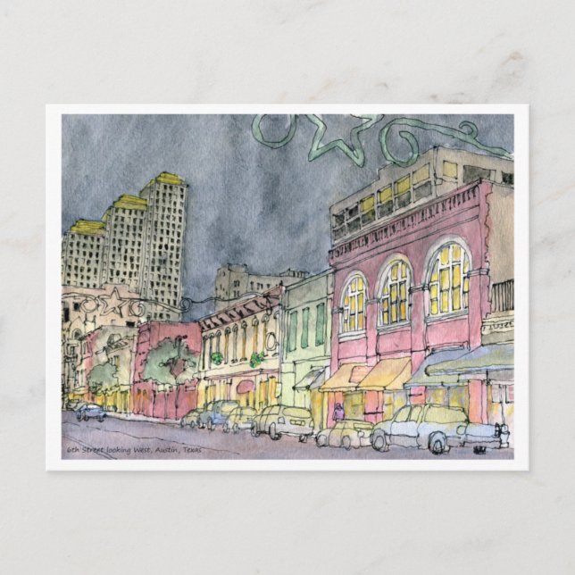 Cartão Postal Sexta Rua olhando para oeste, Austin, Texas (Frente)