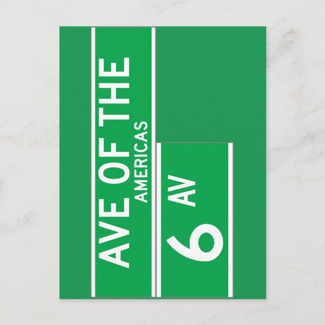 Cartão Postal Sexto Av, Sinal de Nova York Street (Frente)