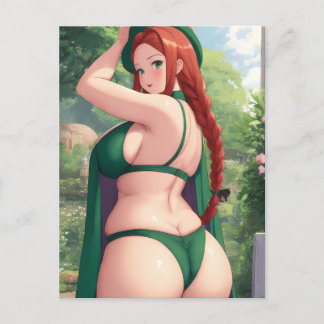 Cartão Postal Sexy Mais Uma Mulher De Animação De Cabelo Vermelh