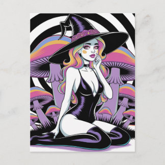 Cartão Postal Sexy Witch and Mushrooms