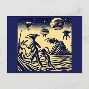 Cartão Postal SF - Aliens Em Um Pavimento Estranho 1