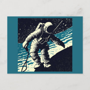 Cartão Postal SF - Astronauta no Spacewalk Woodcut 2