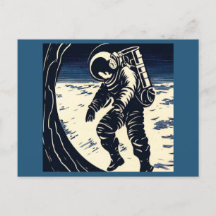 Cartão Postal SF - Astronauta no Spacewalk Woodcut 3