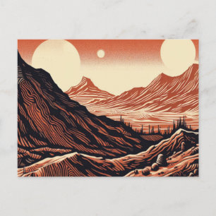 Cartão Postal SF Mars Landscape Woodcut 4