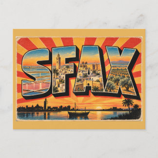 Cartão Postal Sfax Medina Lagoa Olivais Arte de Viagem Vintage