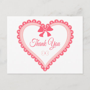 Cartão Postal Shabby Chic Obrigado Coração Rosa e Branco