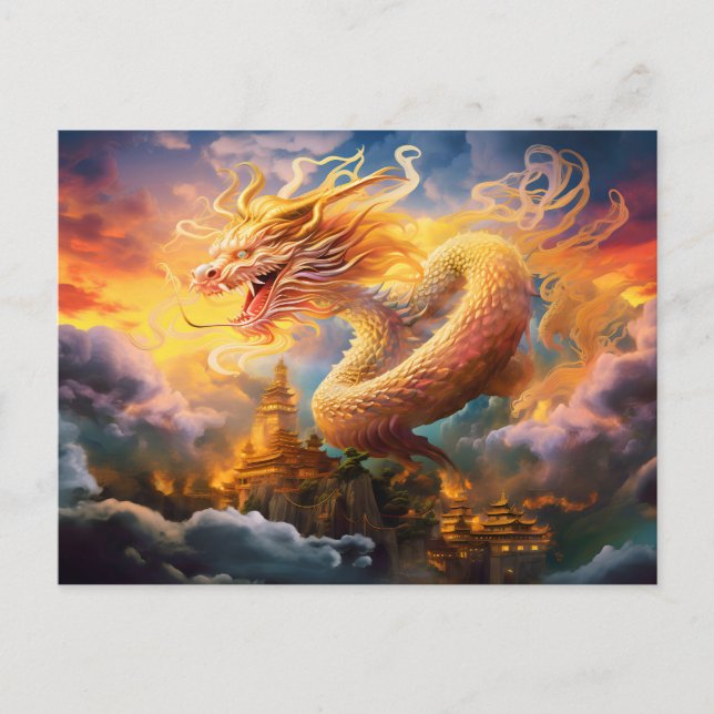 Cartão Postal Shadow & Shine – Chinese Airbrush Dragon in Gold o (Frente)