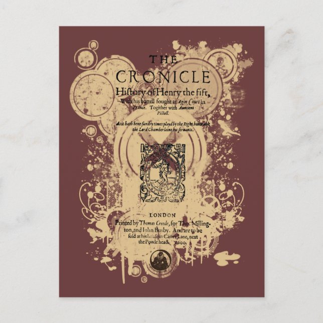 Cartão Postal Shakespeare Henry V Quarto Frente (Frente)