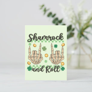 Cartão Postal Shamrock and Roll Hand Skeleton