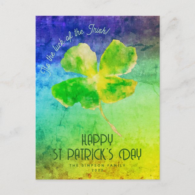 Cartão Postal Shamrock é sorte do Dia de São Patrício irlandês (Frente)