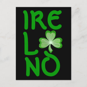 Cartão postal Shamrock 'Ireland' preto vertical
