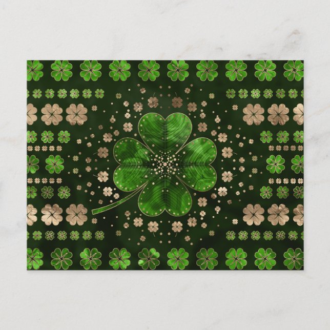 Cartão Postal Shamrock irlandês Trevo de quatro folhas Malachite (Frente)