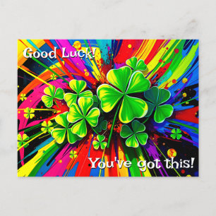 Cartão Postal [Shamrock Splash] Rainbow Paint Splatter Boa Sorte