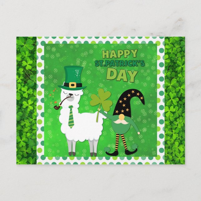 Cartão Postal Shamrock Verde Gnomo do Dia de São Patrício irland (Frente)