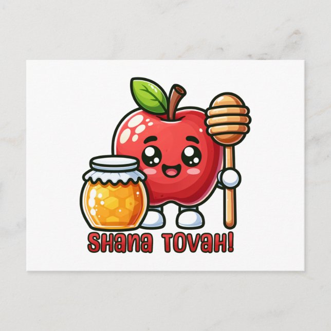 Cartão Postal Shana Tova Kawaii Apple e Honey (Frente)