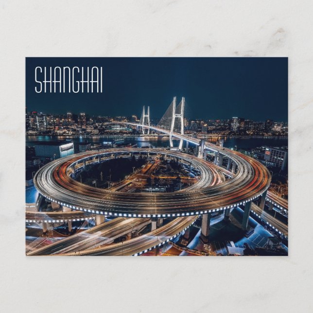 Cartão Postal ShANGHAI bela antena noturna (Frente)
