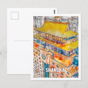 Cartão Postal Shanghai China Familiar Viagem Place Watercolor