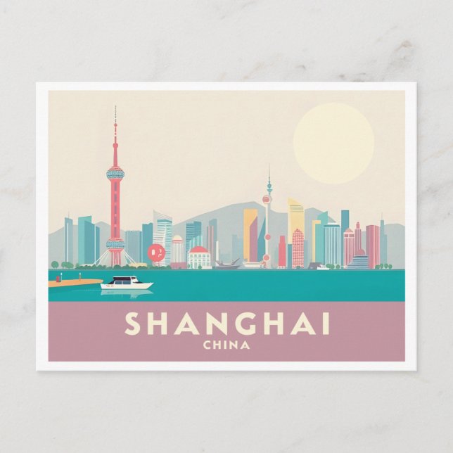 Cartão Postal Shanghai China The Bund Pastel Viagem (Frente)