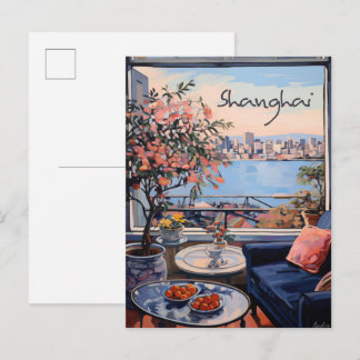 Cartão Postal Shanghai China Travel City Art Painting Aesthetic