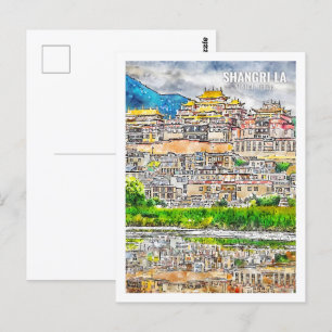 Cartão Postal Shangri La Yunnan China Familiar Viagem Watercolor