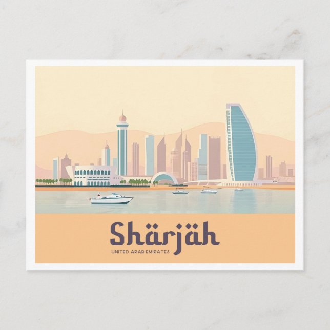 Cartão Postal Sharjah UAE Pastel Viagem (Frente)