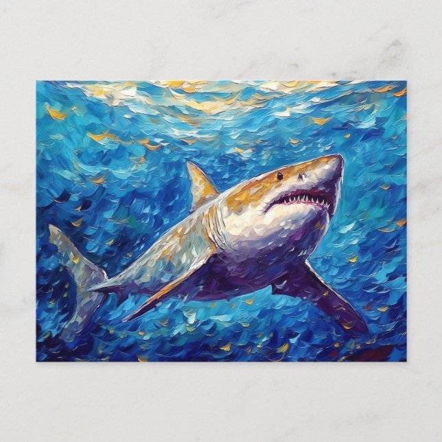 Cartão Postal Shark in Expressive Underwater Oil Painting (Frente)